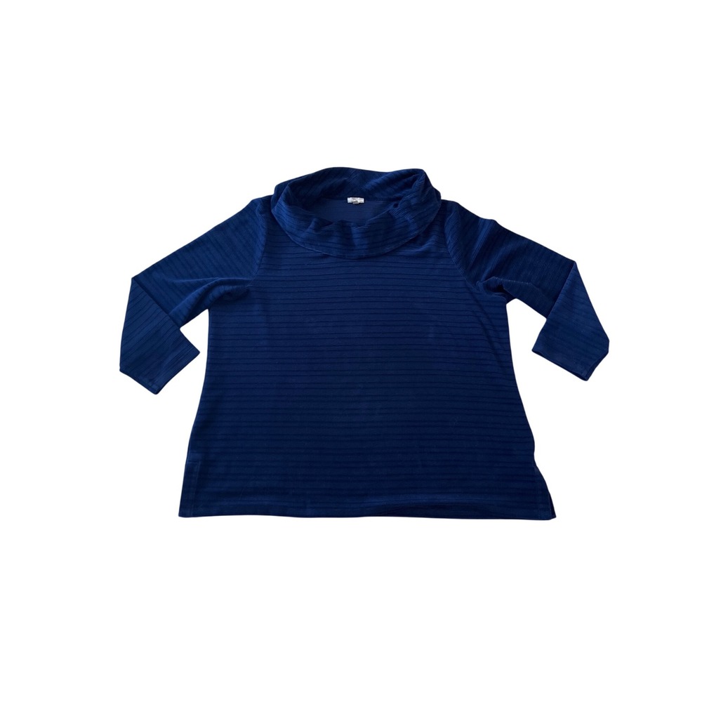 T by Talbots Navy Blue Cowl Neck Ribbed Knit Top 3/4 Sleeve Plus Size 3X